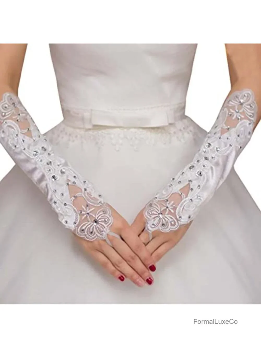 Gothic Long Lace Sequins Fingerless Gloves Wedding Prom Tea Party Accessory
